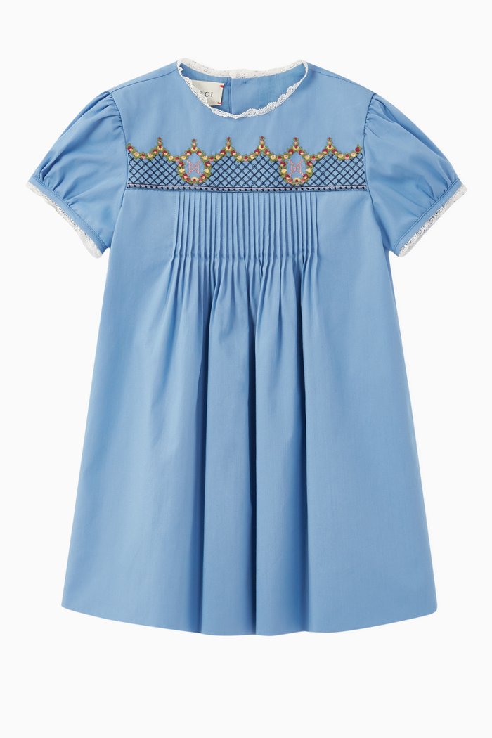 

Embroidered GG Poplin Dress, Blue