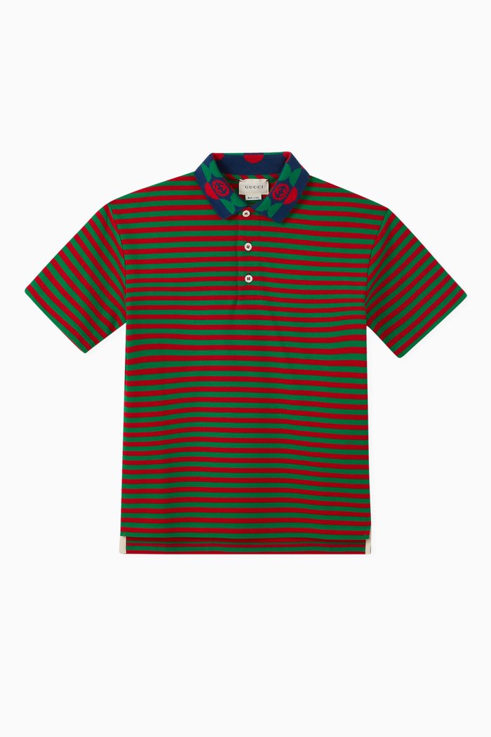 

GG Embroidered Striped Polo T-Shirt, Green