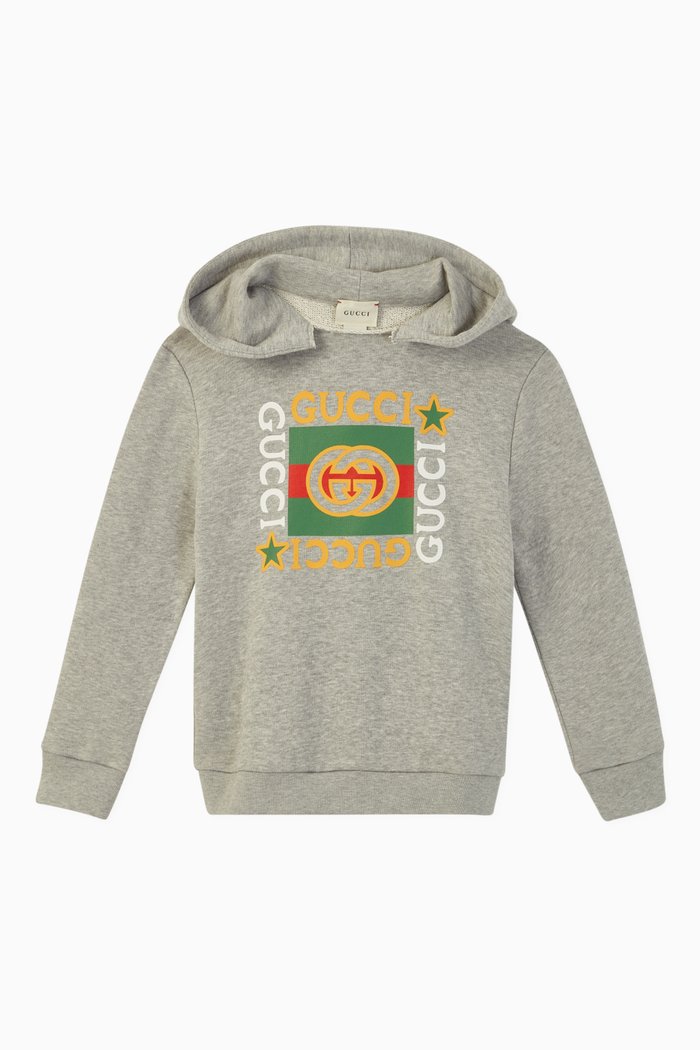 Gucci Print Hooded Sweatshirt, Grey
