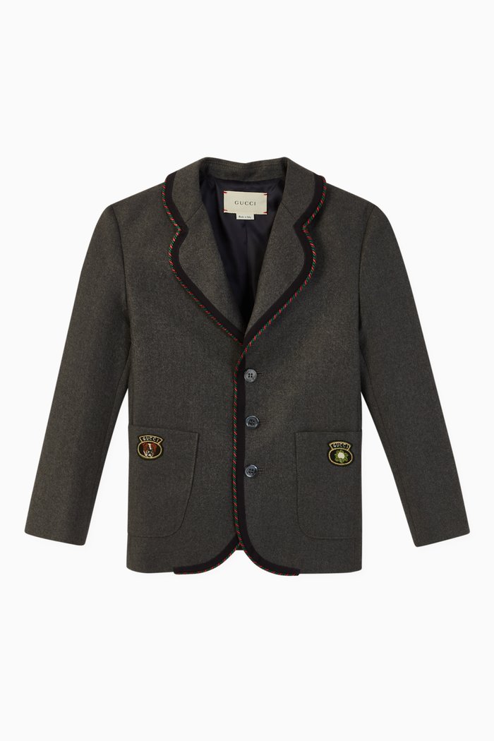 Interlocking G Wool Jacket, Grey