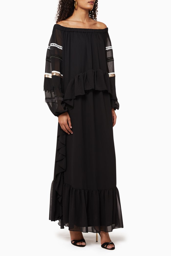 

Embellished Frill Dress, Black