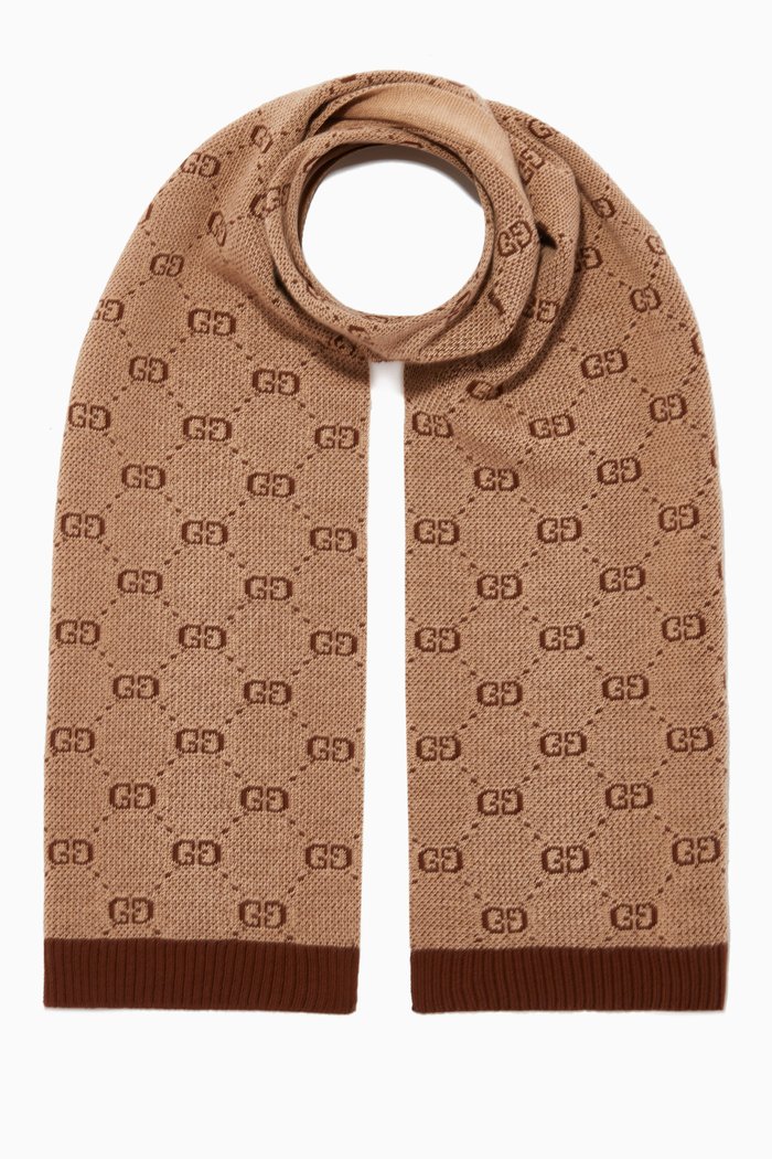 

GG Wool Cotton Scarf, Neutral