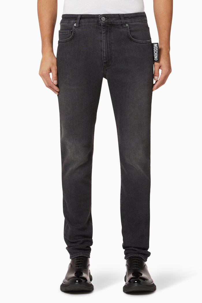 

Big Label Slim-Fit Denim Jeans, Grey
