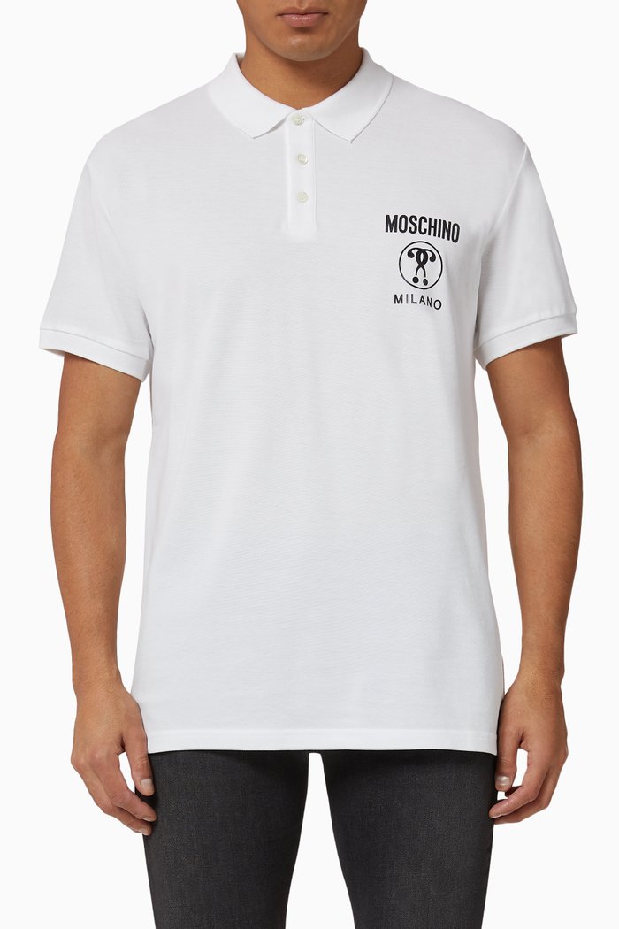 

Double Question Mark Logo Piqué Polo, White
