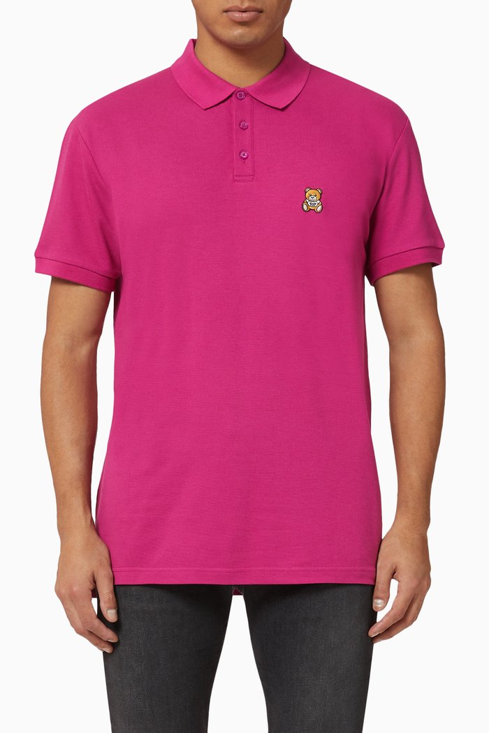 

Teddy Bear Cotton Piqué Polo, Pink