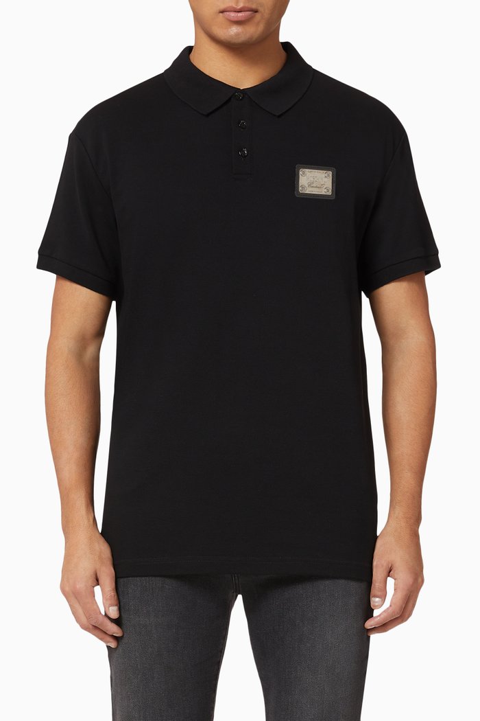 

Metal Label Cotton Piqué Polo, Black