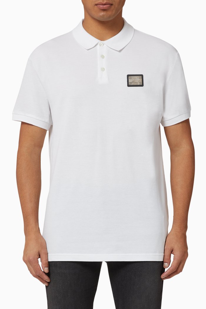 

Metal Label Cotton Piqué Polo, White