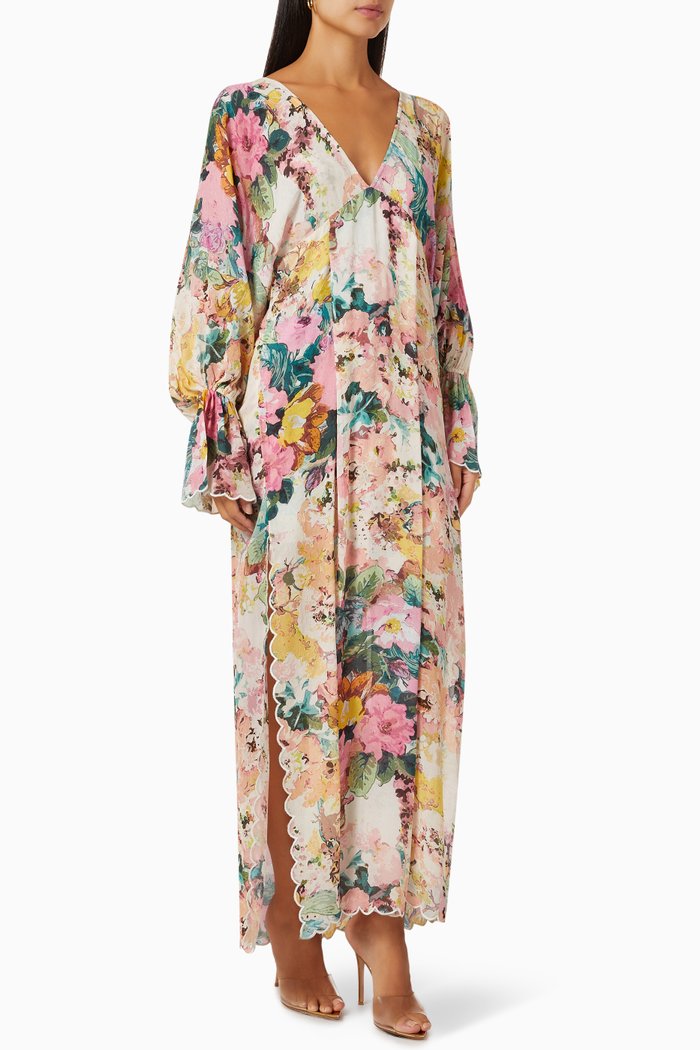 

Floral-print Scalloped Kaftan, Multicolour