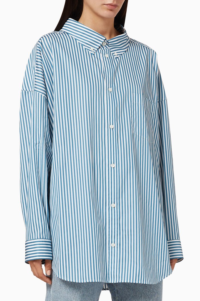 Cocoon Swing Shirt in Striped Cotton Poplin, Blue