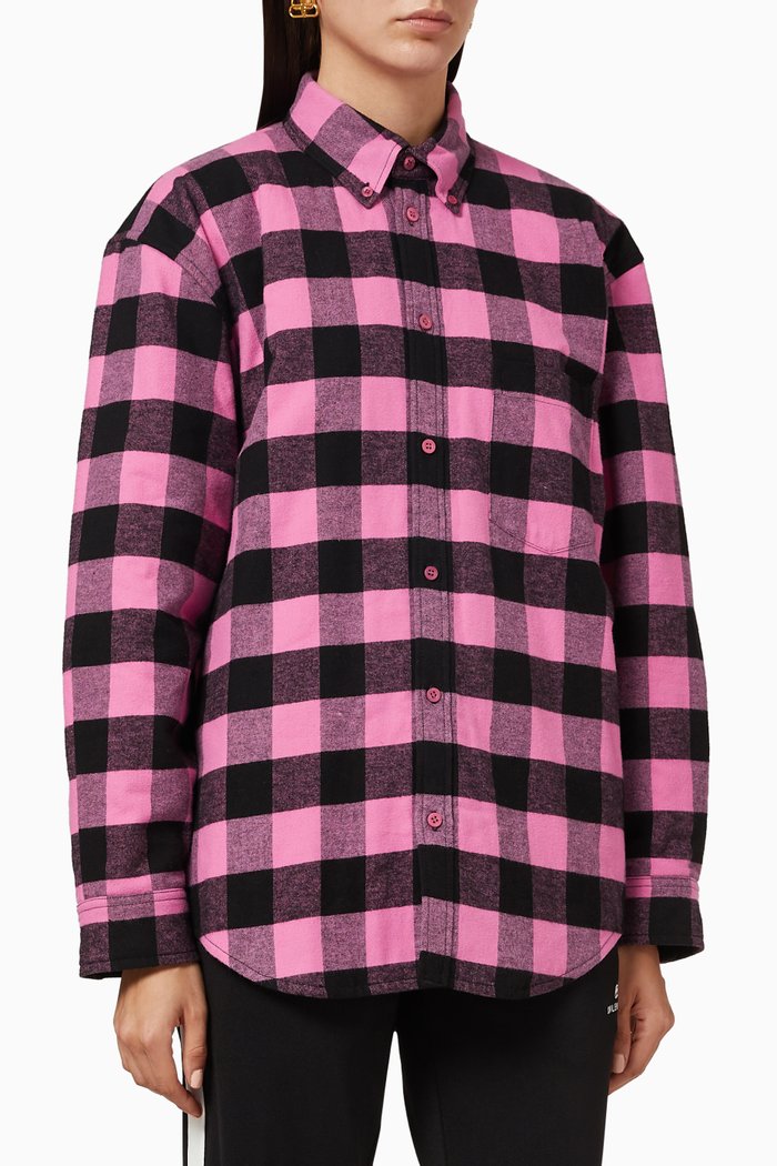 

Checked Padded Shirt in Cotton Flannel, Pink