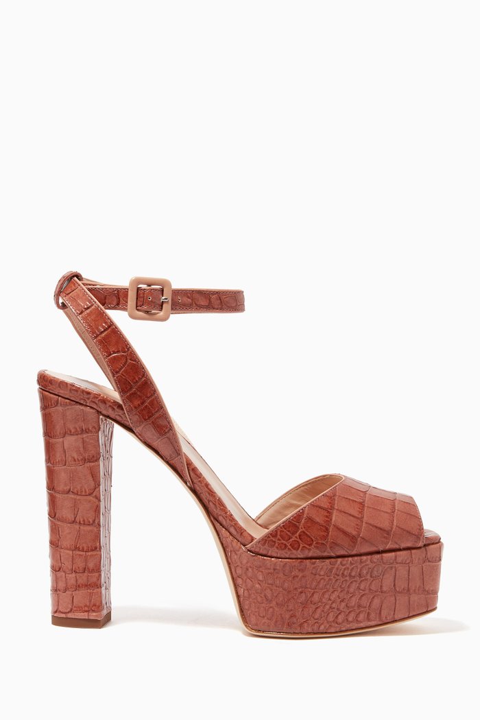 

Betty 120 Platform Sandals in Crocodile-Embossed Leather, Brown