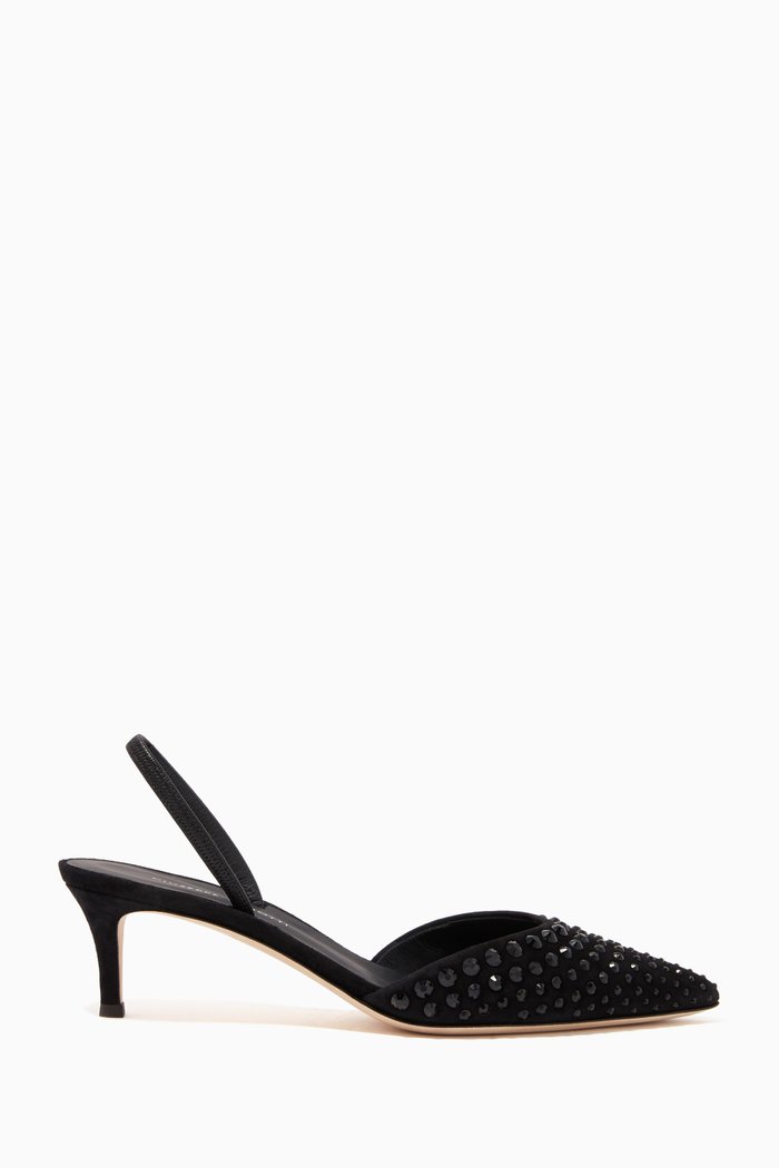 Kiara Slingback Pumps in Crystal Embellished Suede, Black