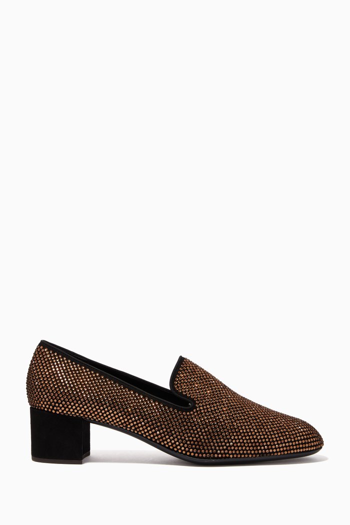

50 Moccasins in Crystal-Embellished Suede, Black