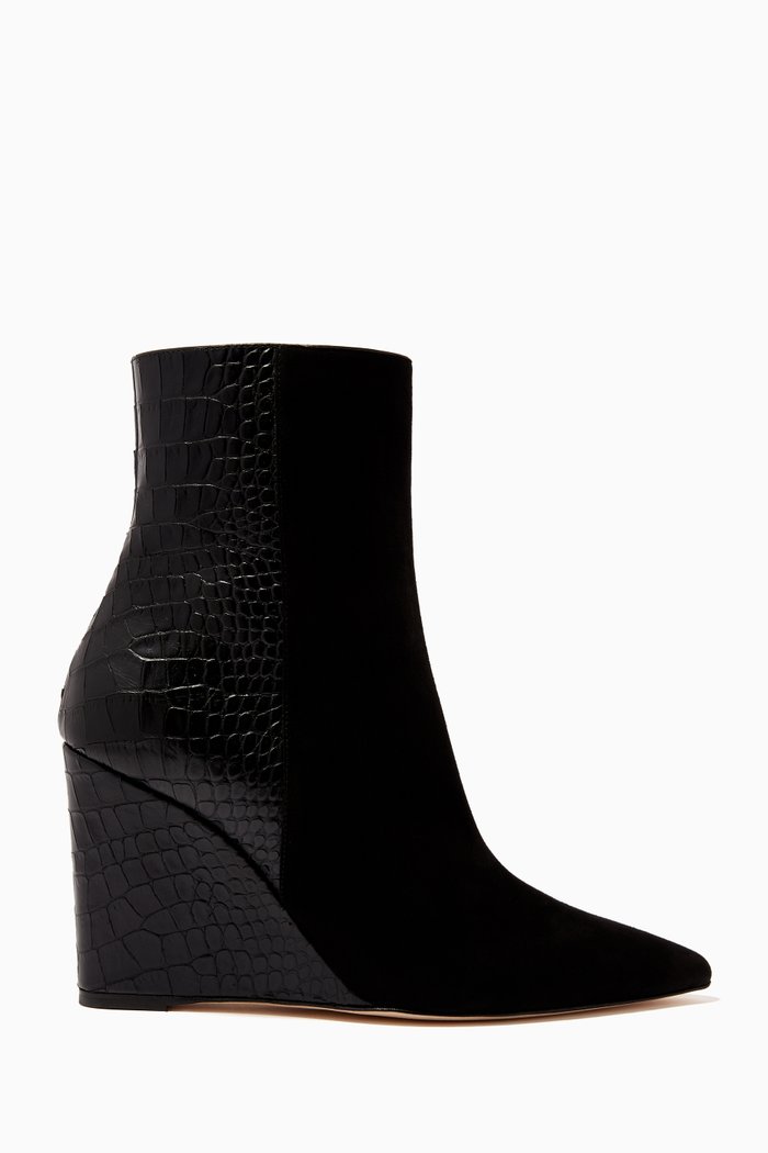 

Kristen 90 Boots in Crocodile-Embossed Leather & Suede, Black