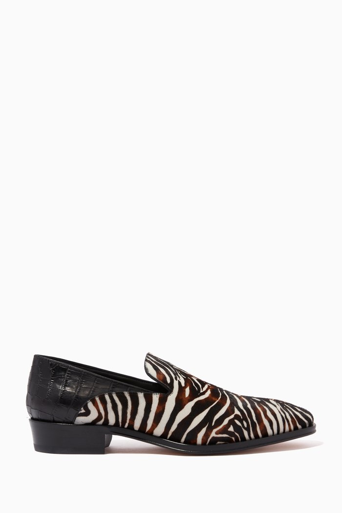 

Benson Moccasins in Zebra-Print Leather, Black