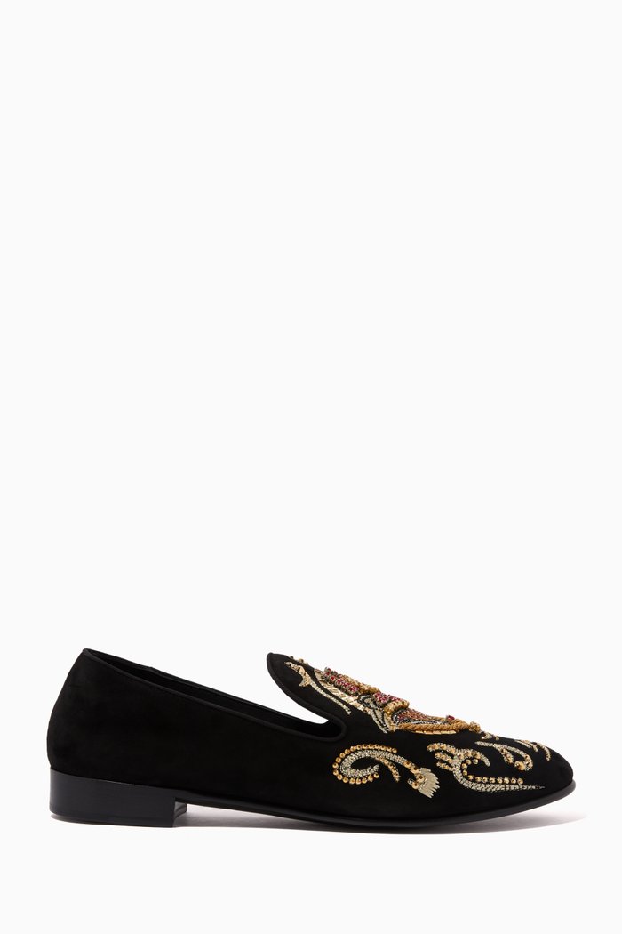 

Quin Embellished Loafer in Suede, Black