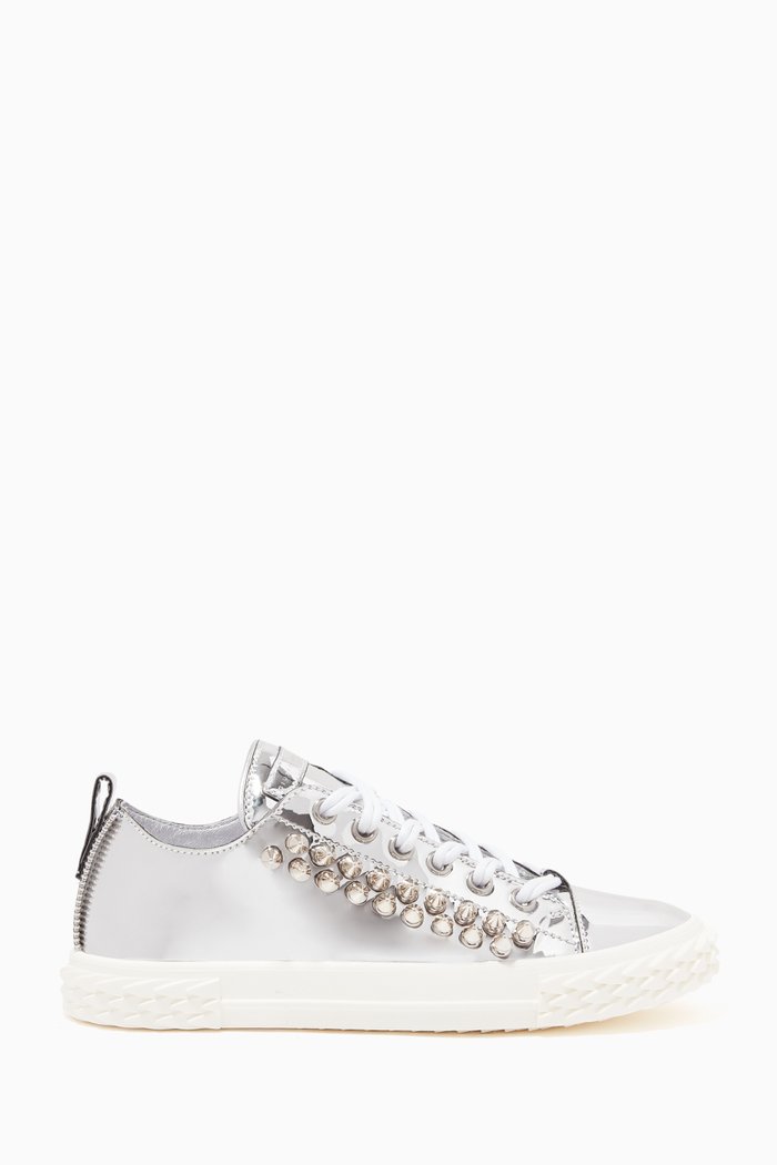 

Blabber Low-Top Sneakers in Metallic Leather, Silver