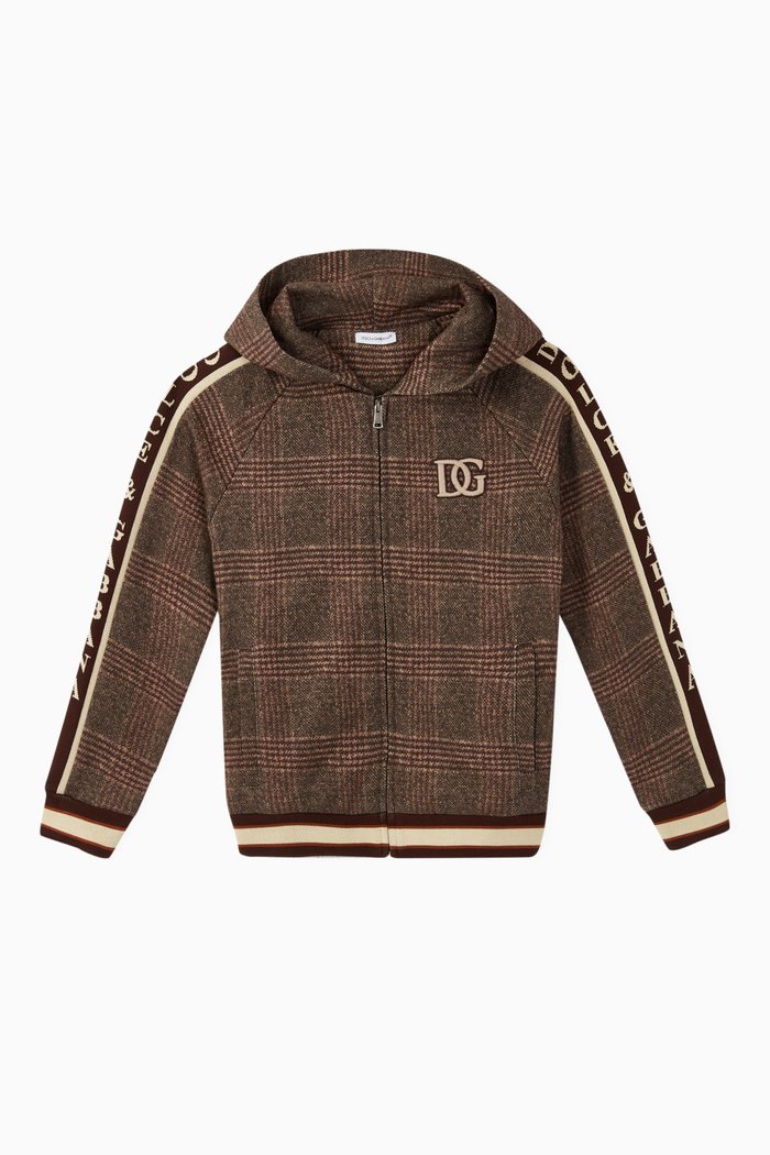

Checked Jersey Hoodie, Brown