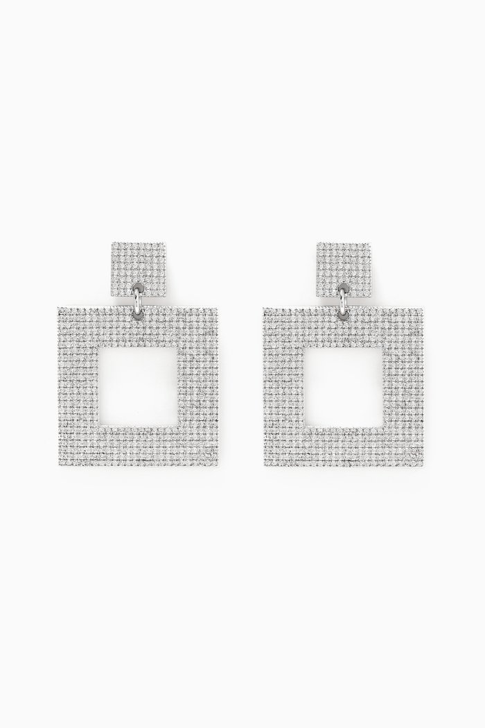 

Pavé Box Hoops, Silver