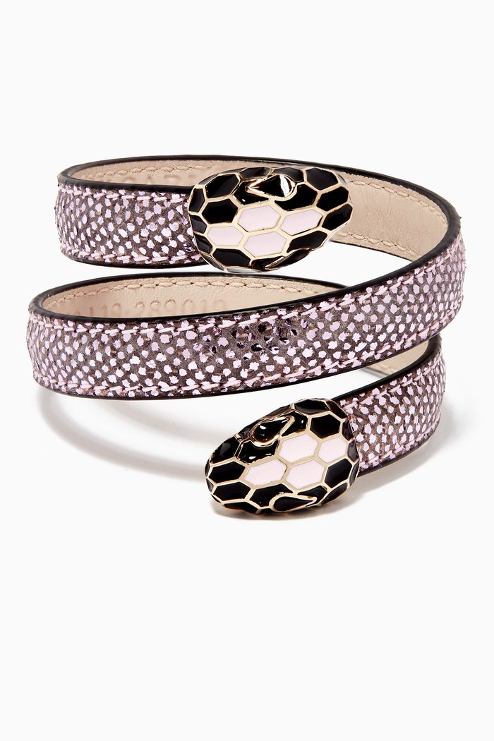 

Serpenti Forever Cleopatra Bracelet in Metallic Karung Leather, Pink