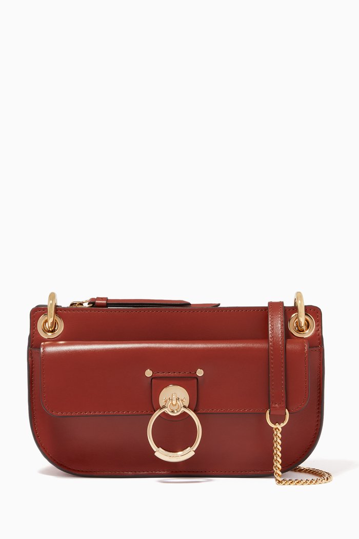

Tess Crossbody Pouch in Shiny Calfskin, Brown