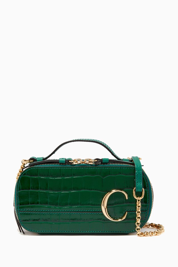 

Chloé C Mini Vanity Bag in Embossed Croco-effect Calfskin, Green