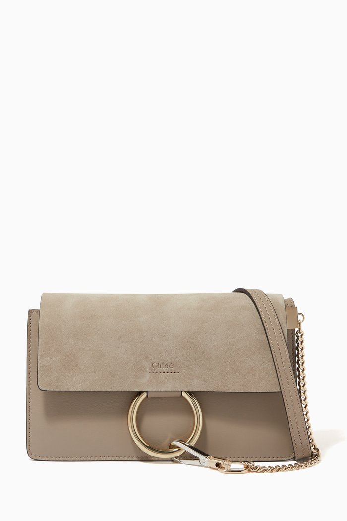 Small Faye Shoulder Bag in Smooth & Suede Calfskin, Grey