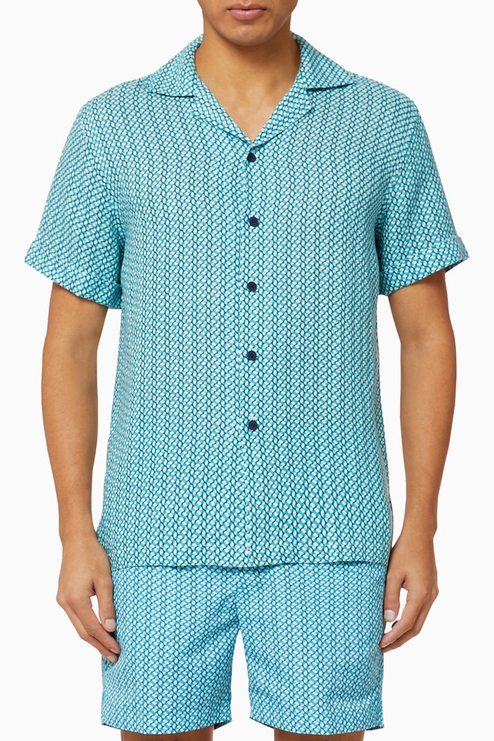 

Beam Camp Collar Linen Shirt, Blue