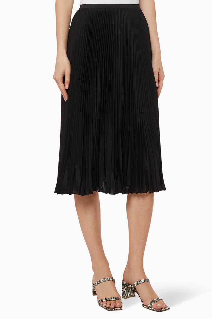 Pleated Midi Skirt, Black