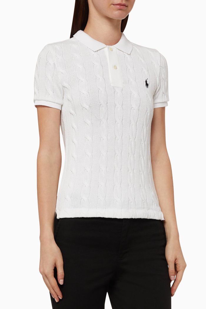 

Cable-Knit Polo Shirt, Multicolour
