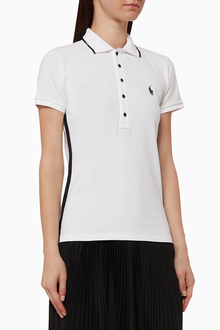 

Beaded-Trim Slim Polo Shirt, White