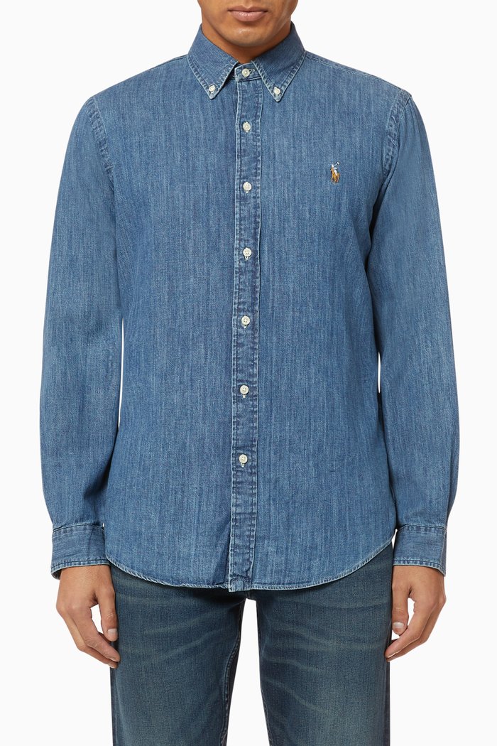 

Custom Fit Denim Shirt, Blue