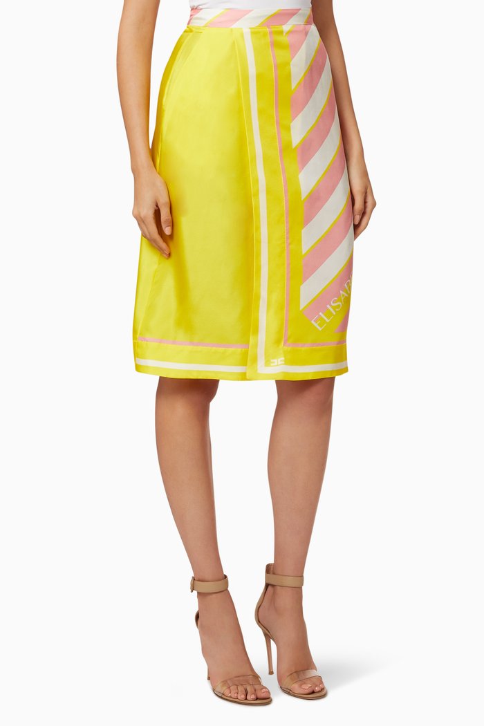 

Foulard Print Silk Skirt, Yellow