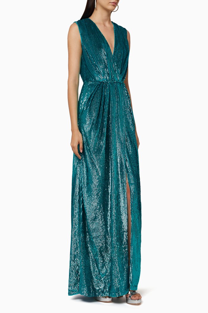 

Sequined Wraparound Dress, Blue
