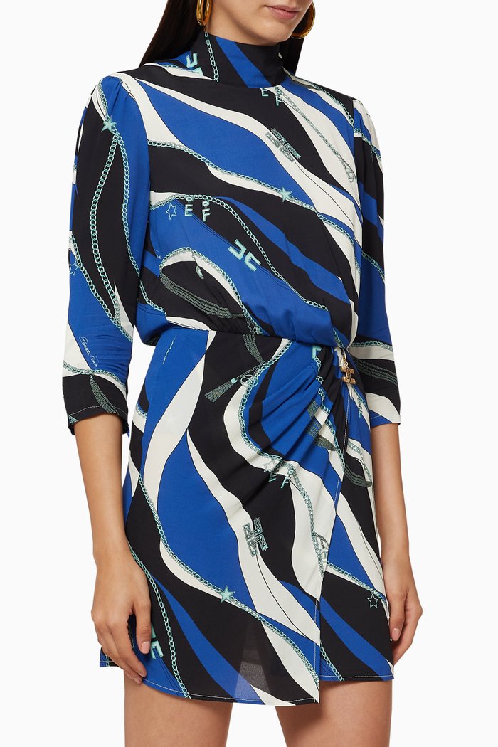 

Foulard Print Draped Dress, Blue