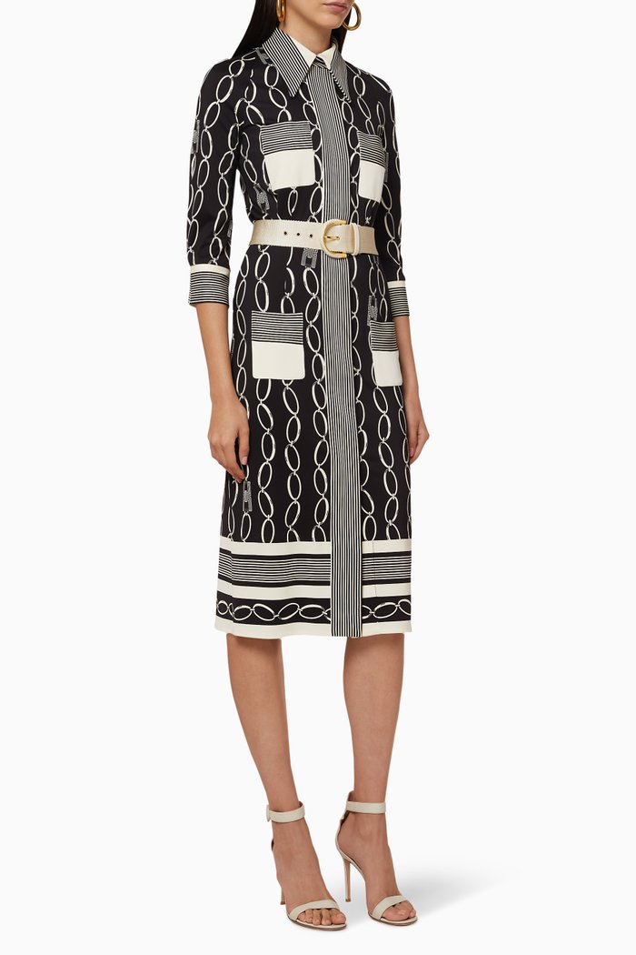 

Logo Chain Print Belted Shirt Dress, Multicolour