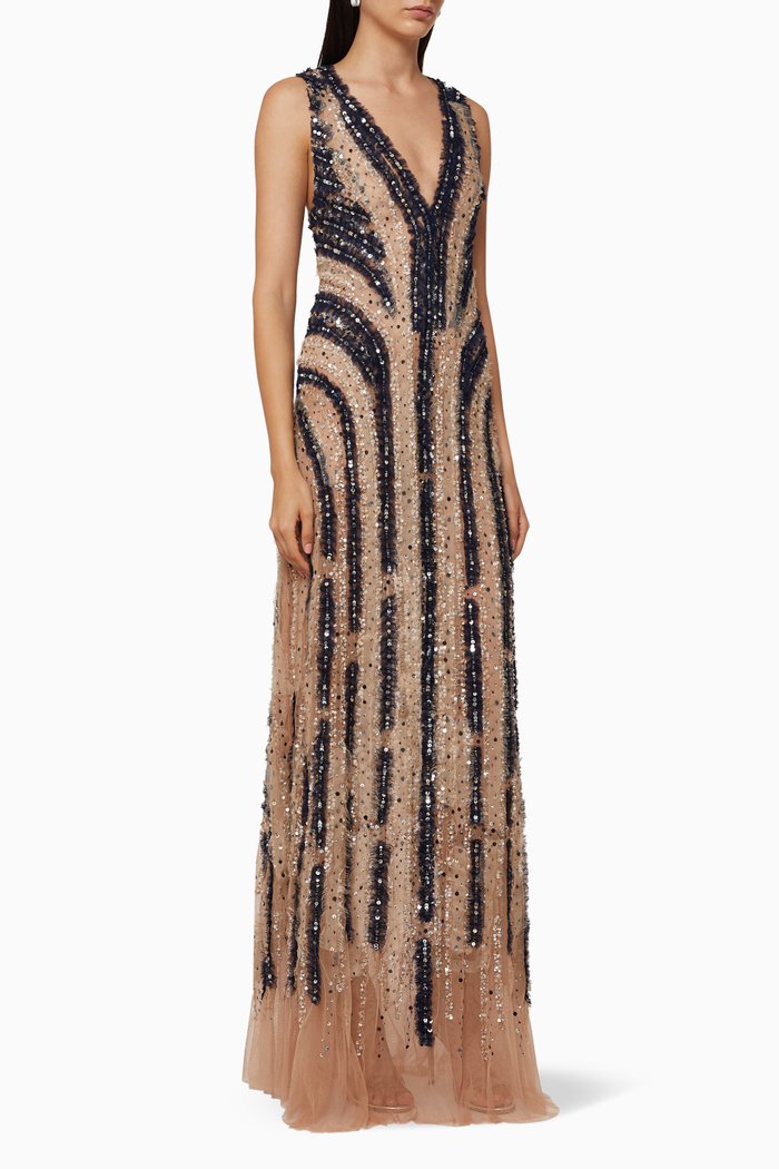 

Sequined Mesh Dress, Blue