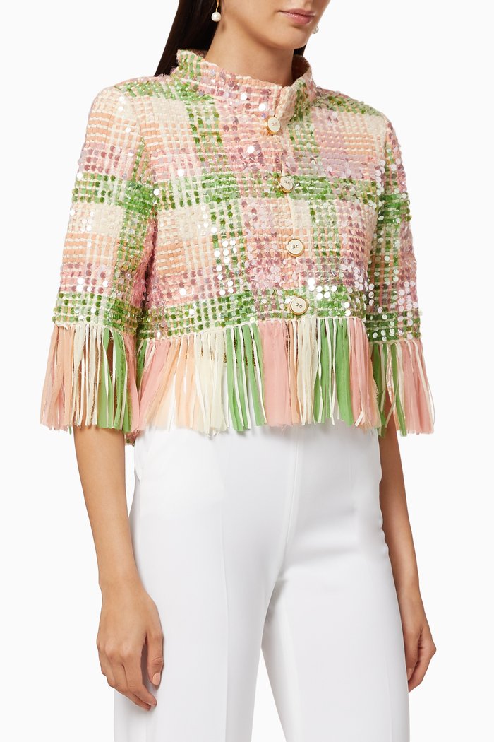 

Sequinned Tweed Crop Jacket, Multicolour