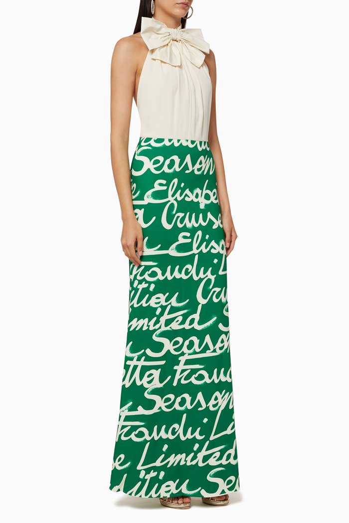 

Macro Wording Crêpe Maxi Dress, Green