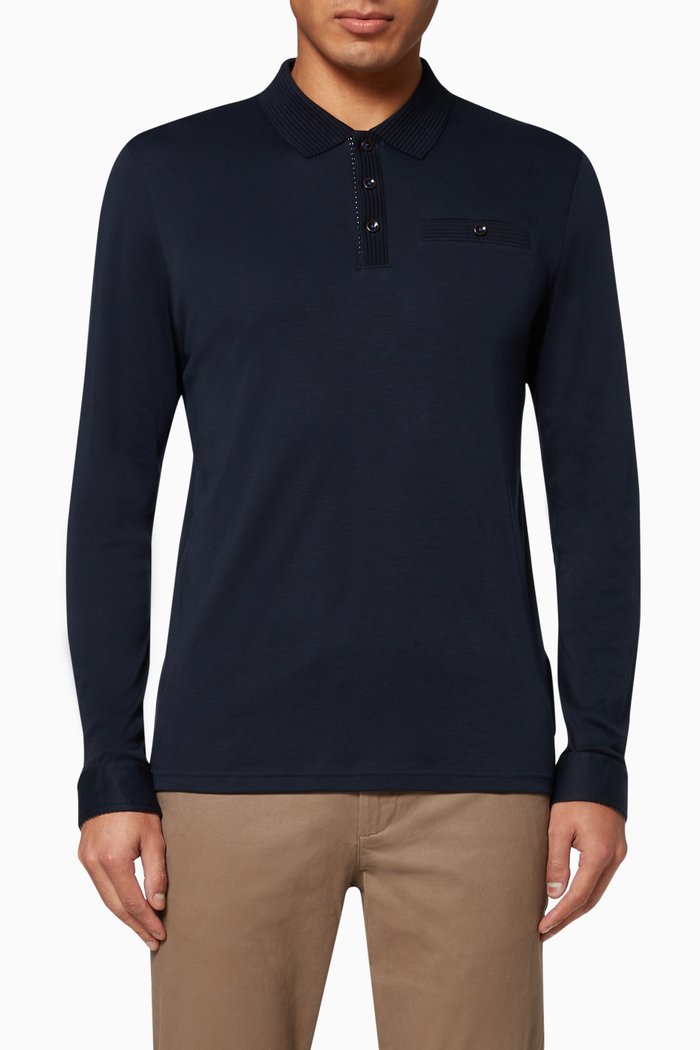 

Skelter Cotton Long Sleeve Polo, Blue