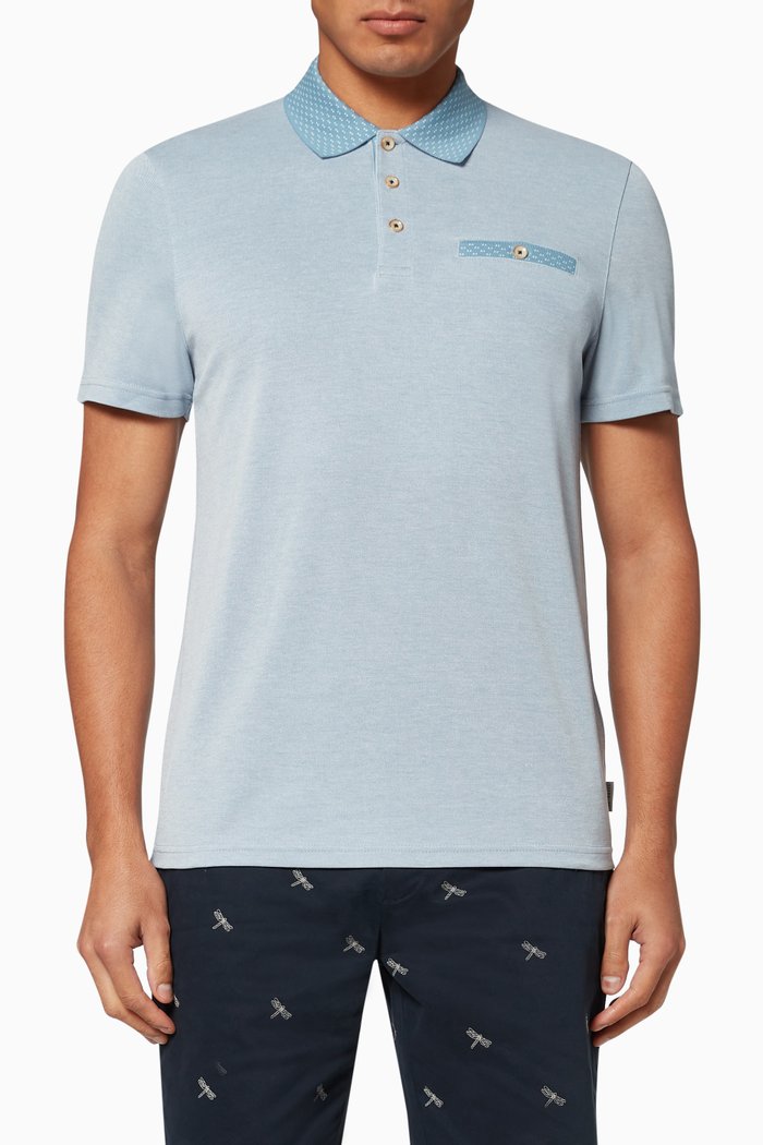 Carosel Flat Knit Oxford Polo, Blue