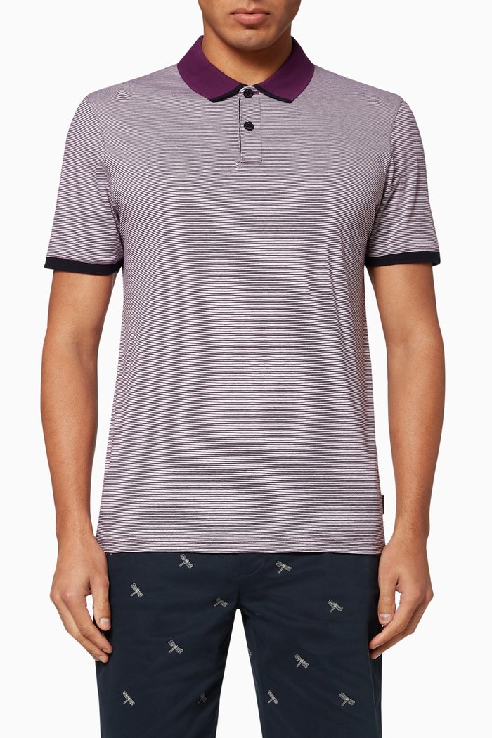 

Caffine Striped Cotton Polo, Purple