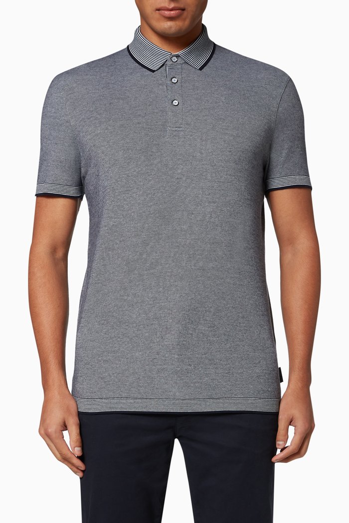 

Lateone Striped Collar Polo, Blue