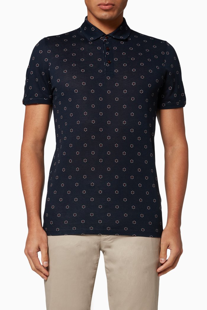

Mixing Geo Print Textured Polo, Blue
