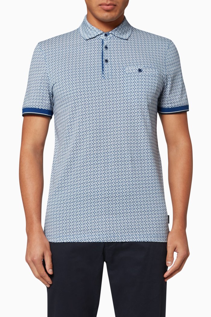 Bagin Geo Print Cotton Polo, Blue