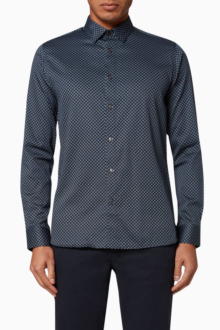 

Flynow Geo Print Cotton Shirt, Blue