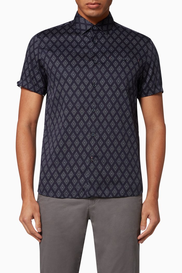 

Campsto Diamond Print Cotton Shirt, Blue