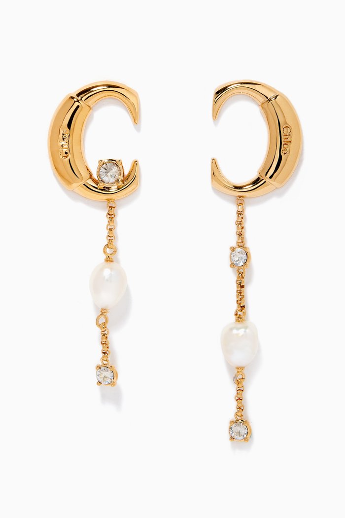

Darcey Drop Earrings with Crystal & Pearl in Brass, Gold