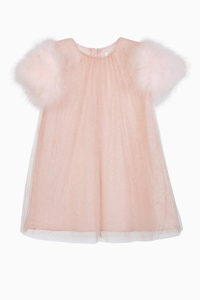 

Faux Feather Tulle Dress, Pink