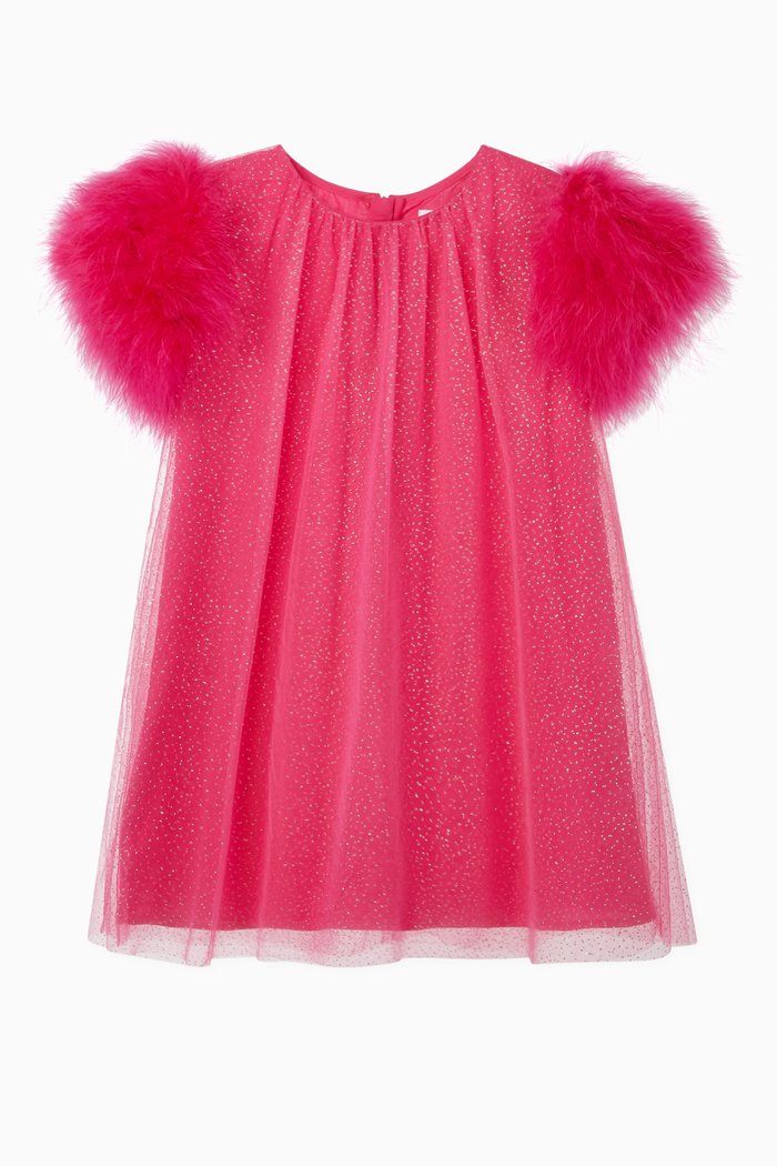 

Faux Feather Tulle Dress, Pink